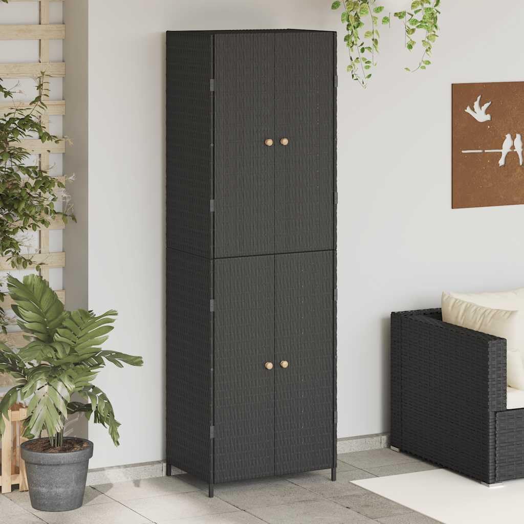 Ziaphsol Armario, de jardín negro 59 x 40 x 180 cm, polirratán, resistente al agua, robusto armario de acero con 4 compartimentos, para exterior