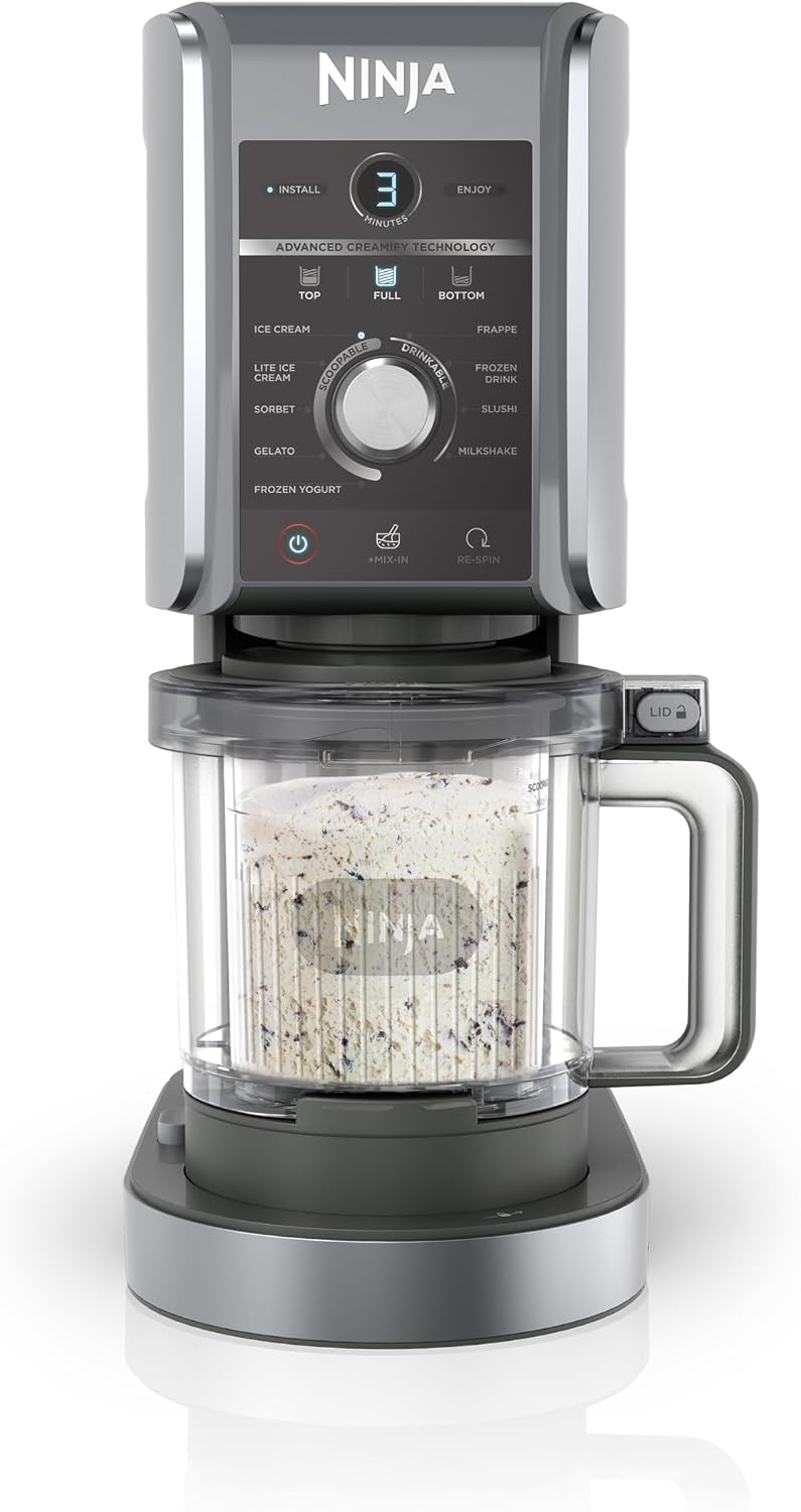 Heladera Ninja, CREAMi Deluxe, Heladera Multifunción con 2 Tarrinas, Plateado