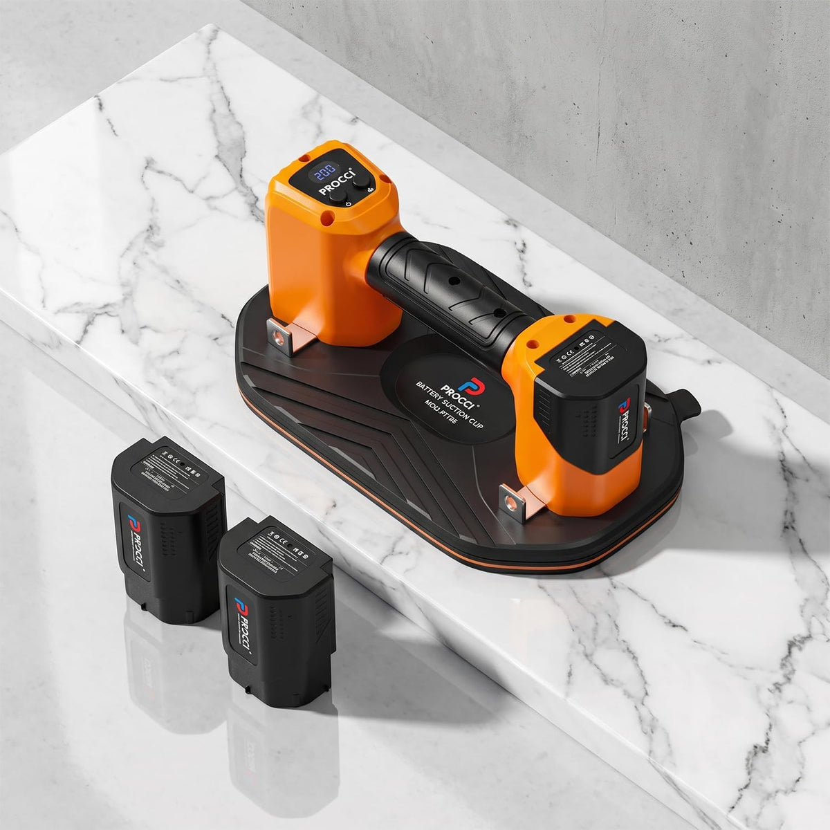 Procci Ventosas para cristal, Ventosa Eléctrica Profesional 300 kg, Elevador por Vacío con Doble Motor Brushless, Pantalla LCD, 2 Baterías