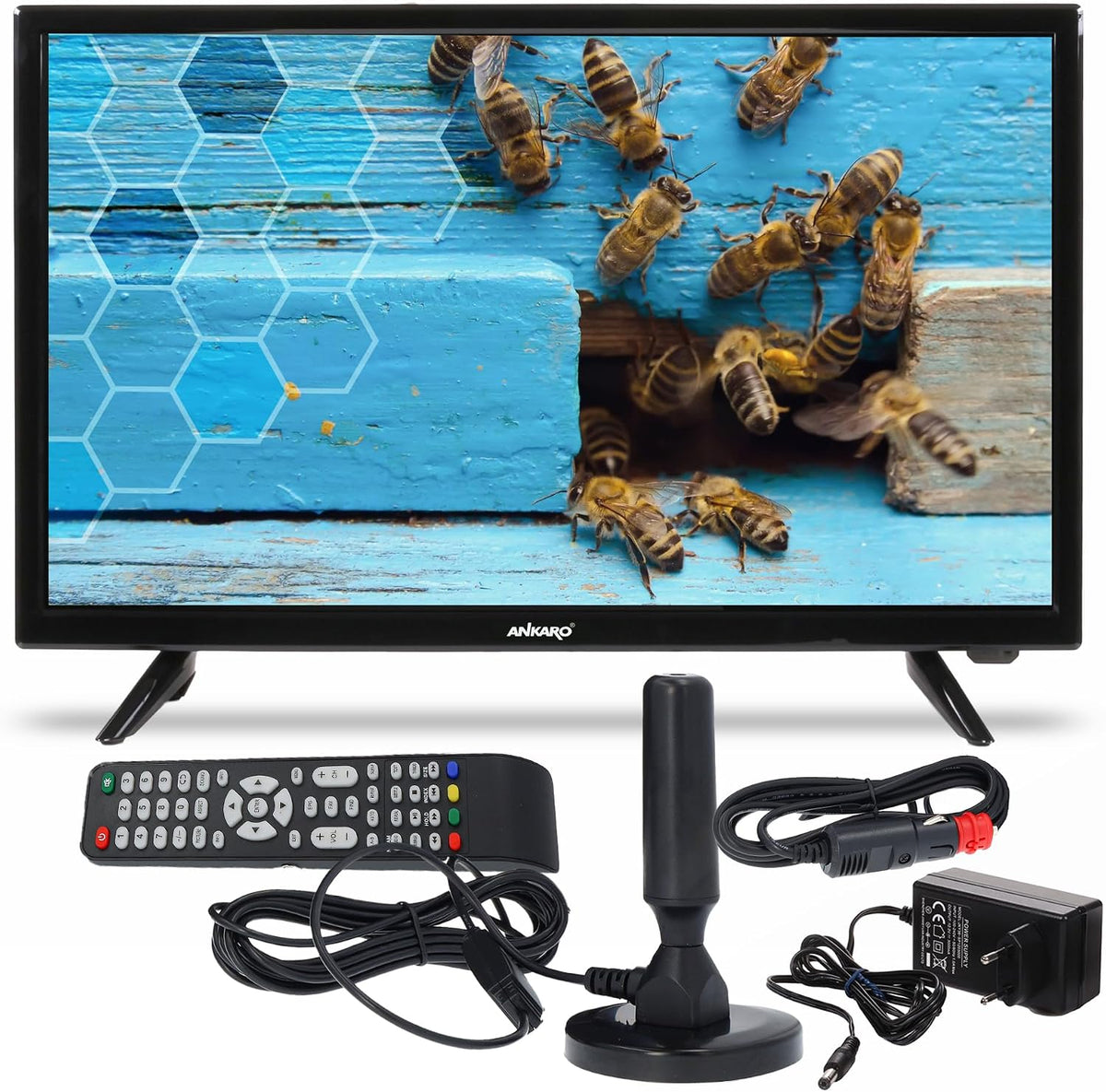 Smart TV de Ankasat, Ankaro - TV LED de 19 pulgadas Easyfind Ready, sintonizador triple (DVB-C/-S2/-T2), 12V/24V/230V, CI+ para TV de pago, Freenet