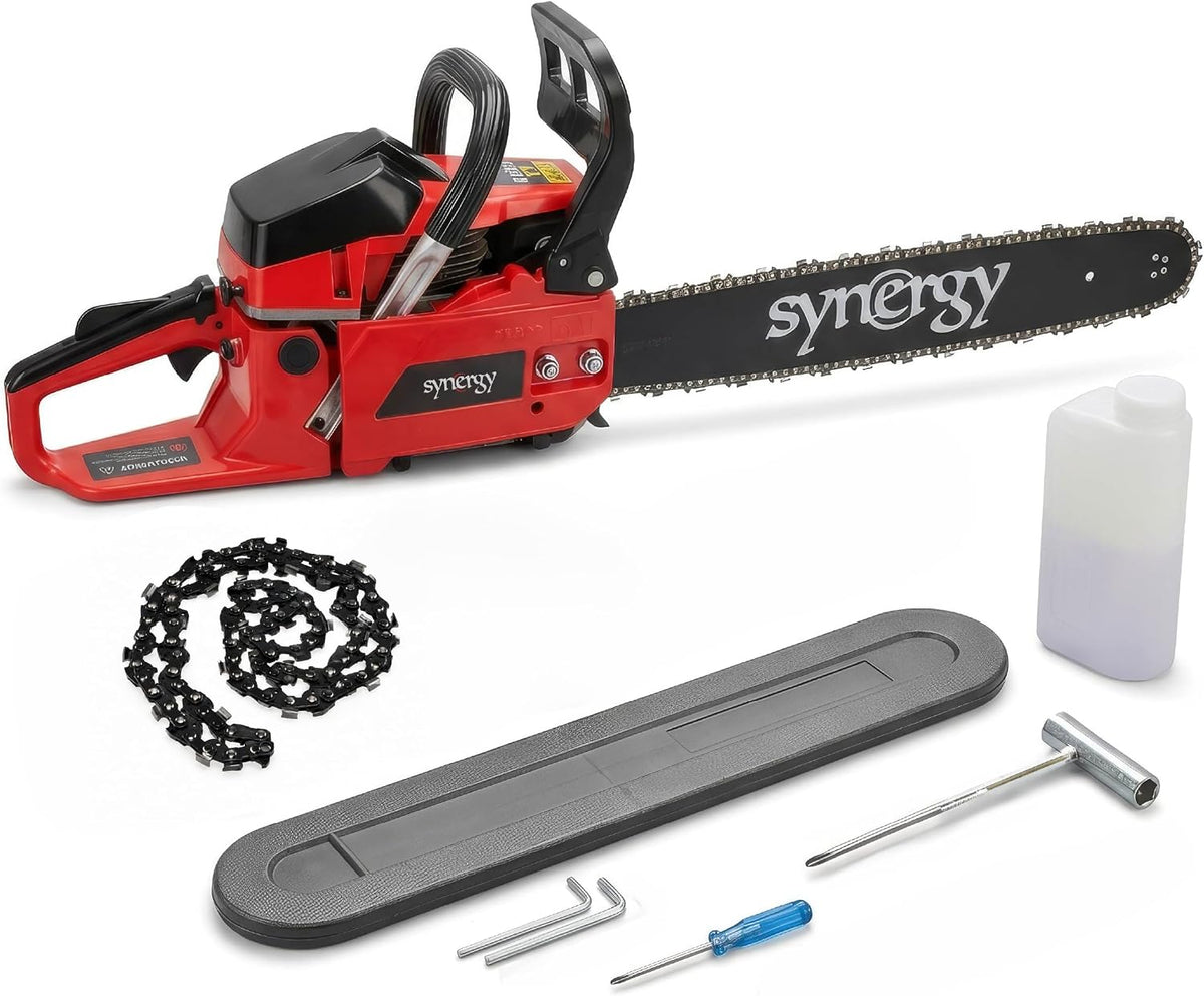 Motosierra de SYNERGY PROFESSIONAL LIFE, Synergy Motosierra Gasolina 65cc 3, 9CV + Cadena, Espada 50cm, Motor 2 Tiempos de Alto Rendimiento, Sistema