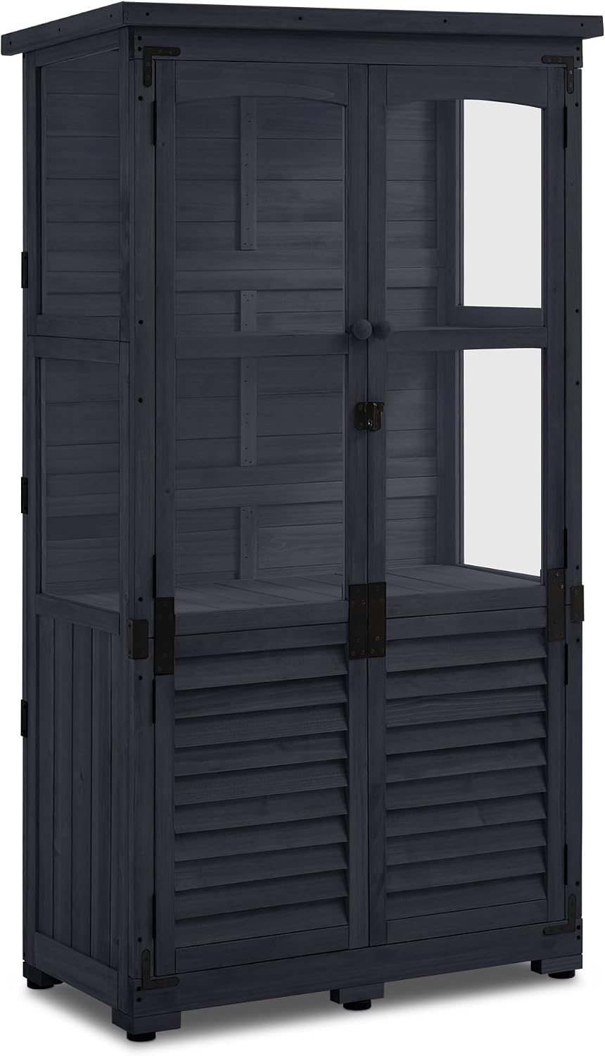 M MCombo Armario, de jardín de madera 0120, resistente a la intemperie, pequeño, para exteriores, terraza, balcón, 87 x 46 x 160 cm, gris antracita