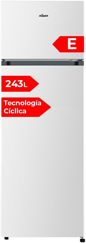 Frigorífico combi NILSON, Frigorífico 2 Puertas Blanco NF165500E. Capacidad 243 L, Puerta Reversible, Bajo Nivel Sonoro, Eficiencia Energética Clase E