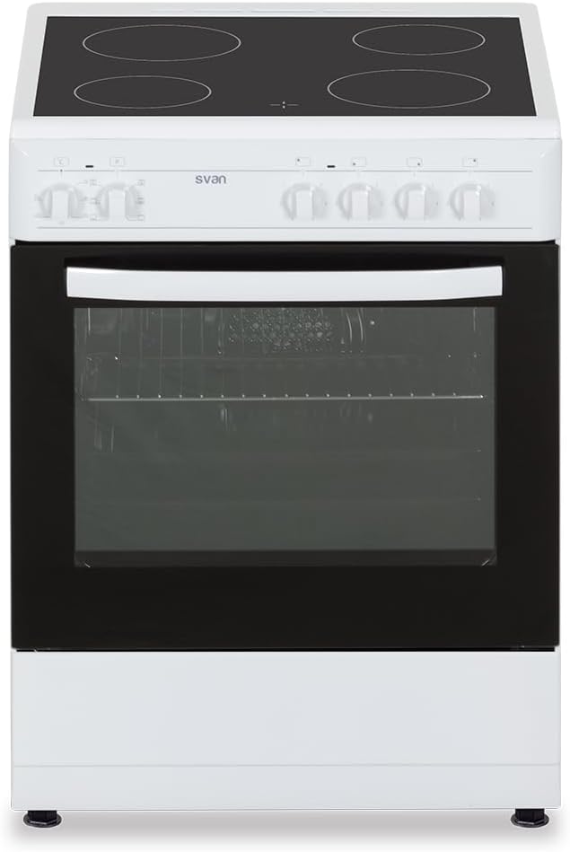 Cocina independiente Cocina Eléctrica con Horno Eléctrico 56L, 4 Zonas de Cocinado, Horno con Grill, 6 Programas de cocción, Blanco SKV4600. Acabado