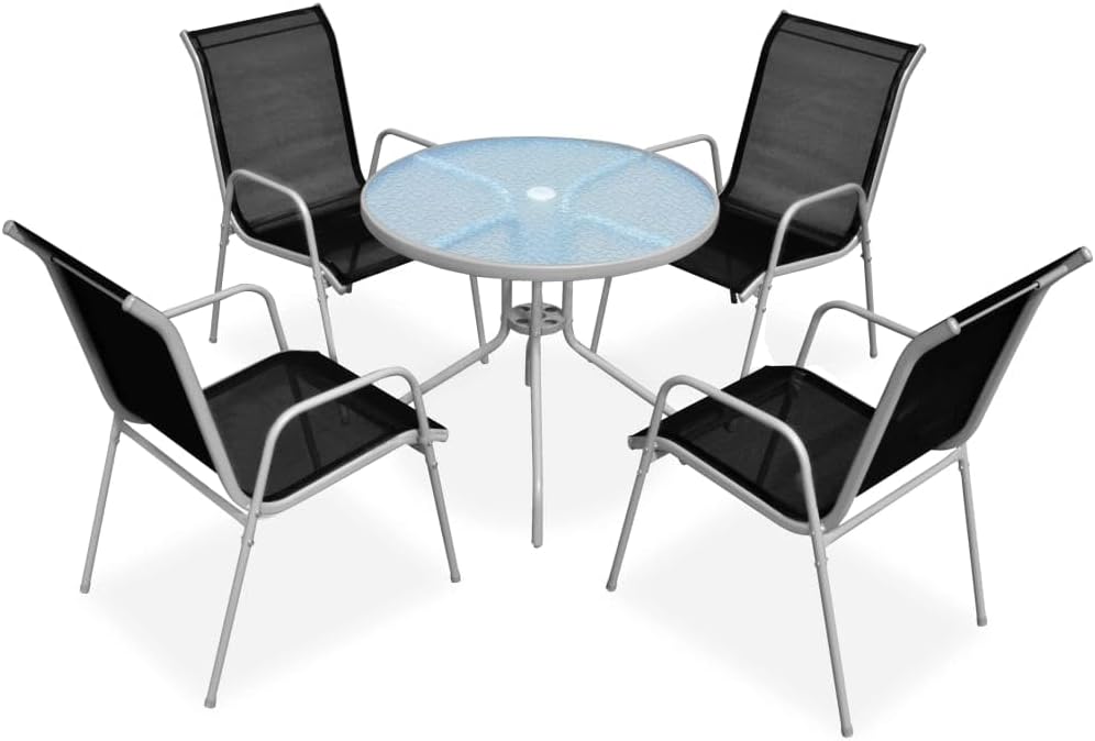 Juegos de comedor Set Muebles Jardín 5 Piezas 80x71cm Acero Gris Negro Mobiliario Terraza, vidaXL