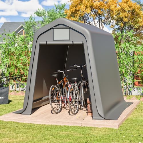 staronce Cobertizos de almacenamiento, Cobertizo de almacenamiento de 245 x 183 x 217 cm, PE impermeable con persianas y ventana de visualización