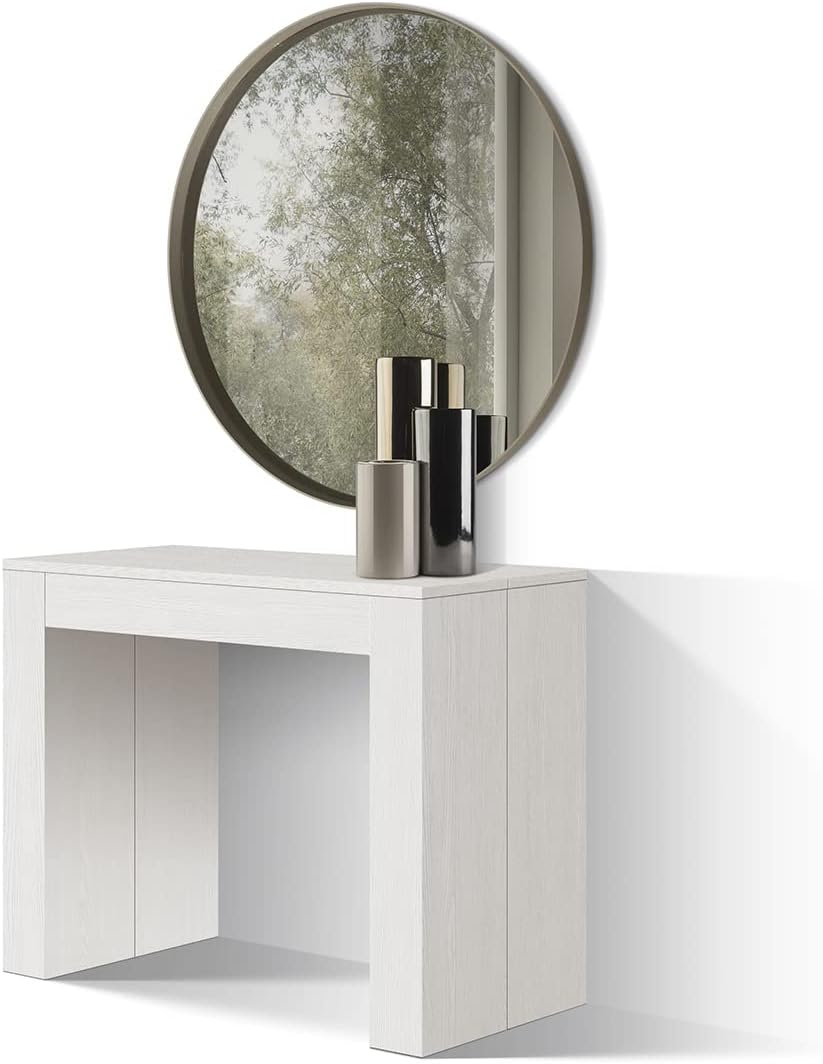 Auxiliar mesa consola extensible Angelo de eucalipto blanco hasta 12 plazas, mesa consola para cocina espaciosa, fabricada en Italia de 45 a 300 cm