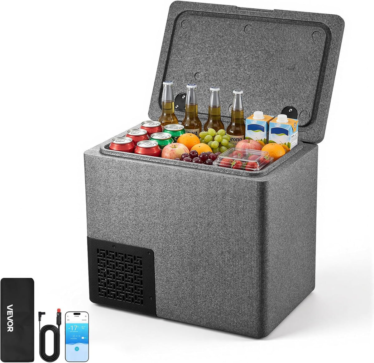 Nevera portátil de VEVOR, para Coche 20 L, Zona Única, Refrigerador para Coche con Compresor 12/24 V CC, Temperatura Ajustable de -10 °C a 10 °C, para