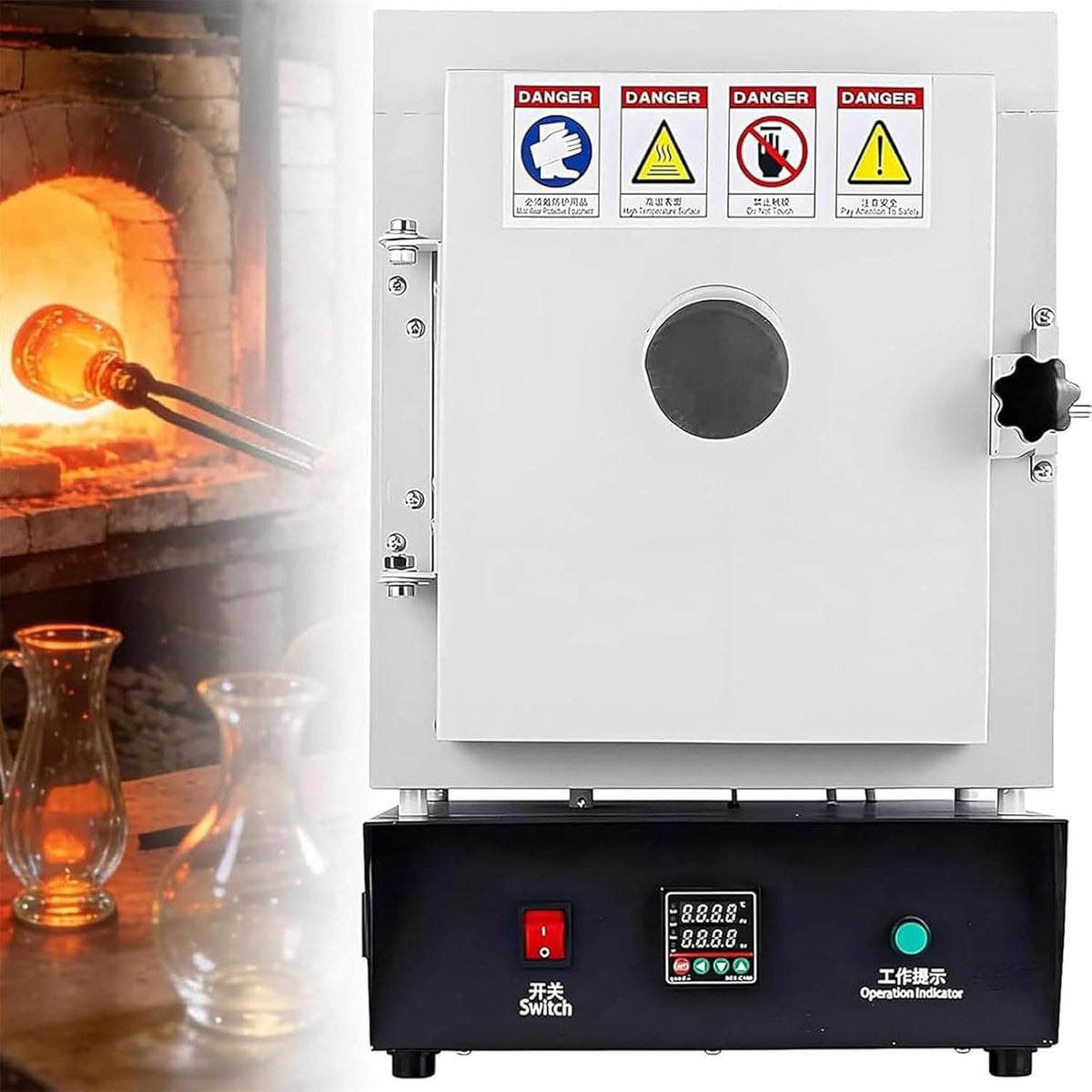 Horno de convección CYMYYDS, Mufla Cerámico De 1500W para Laboratorio, Horno Eléctrico De 1150 °c (2102°f) para Fabricación De Joyas Y Fundición De