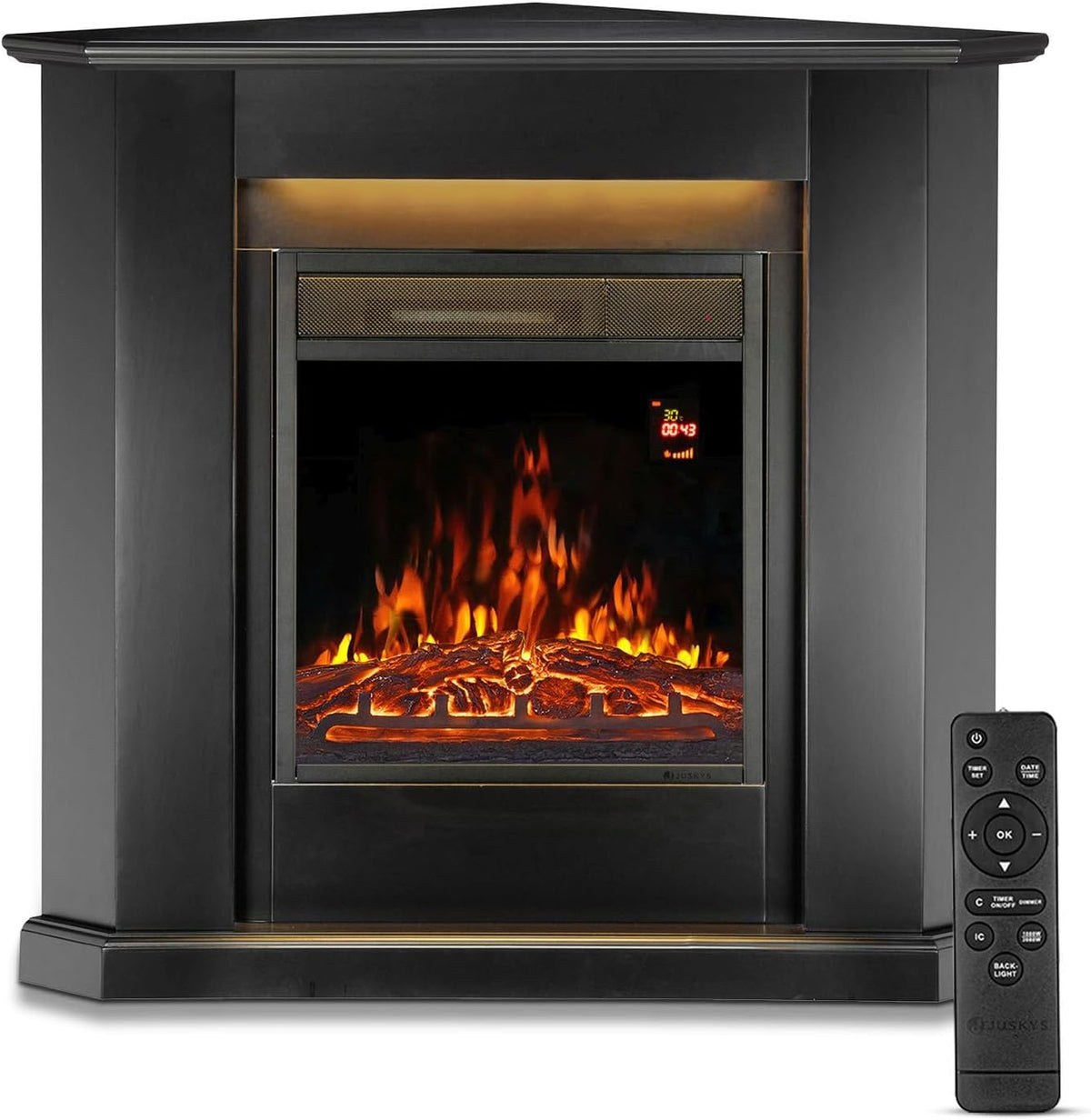 Chimenea eléctrica de Juskys, 1000/2000W con Calefacción, Chimenea, Efecto Llama, Mando A Distancia, Iluminación Led Y Temporizador - Chimenea
