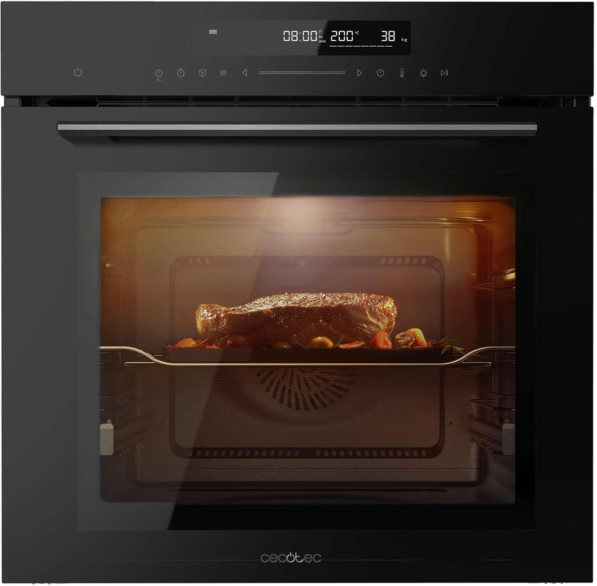 Cecotec SM406000 Horno empotrable, Horno Integrable 60cm Bolero Hexa Glass Black A+. 2900W, 72L, 12 Funciones, Piedra para Pizzas, Steam Assist, Steam