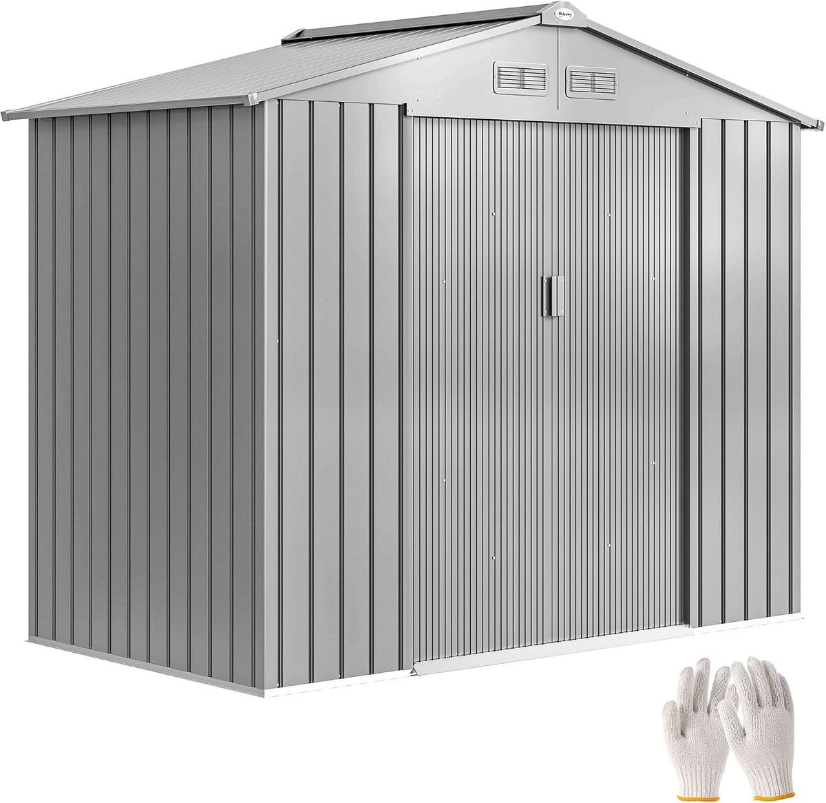 Cobertizos de almacenamiento Outsunny, 7x4ft cobertizo Metal, Kit cimentación Impermeable, Gris Claro