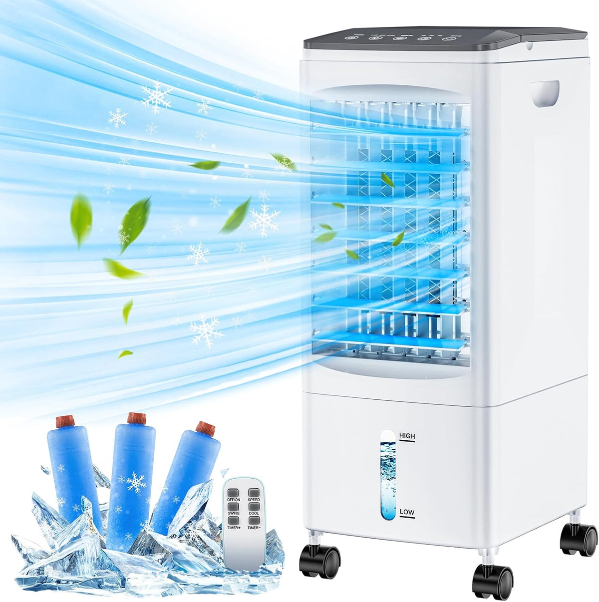 Aire acondicionado portátil de Tpovinpt, Enfriador de Aire Grande, Aire Acondicionado Portátil Silencioso, 4 en 1 Climatizador Evaporativo 5.5 L