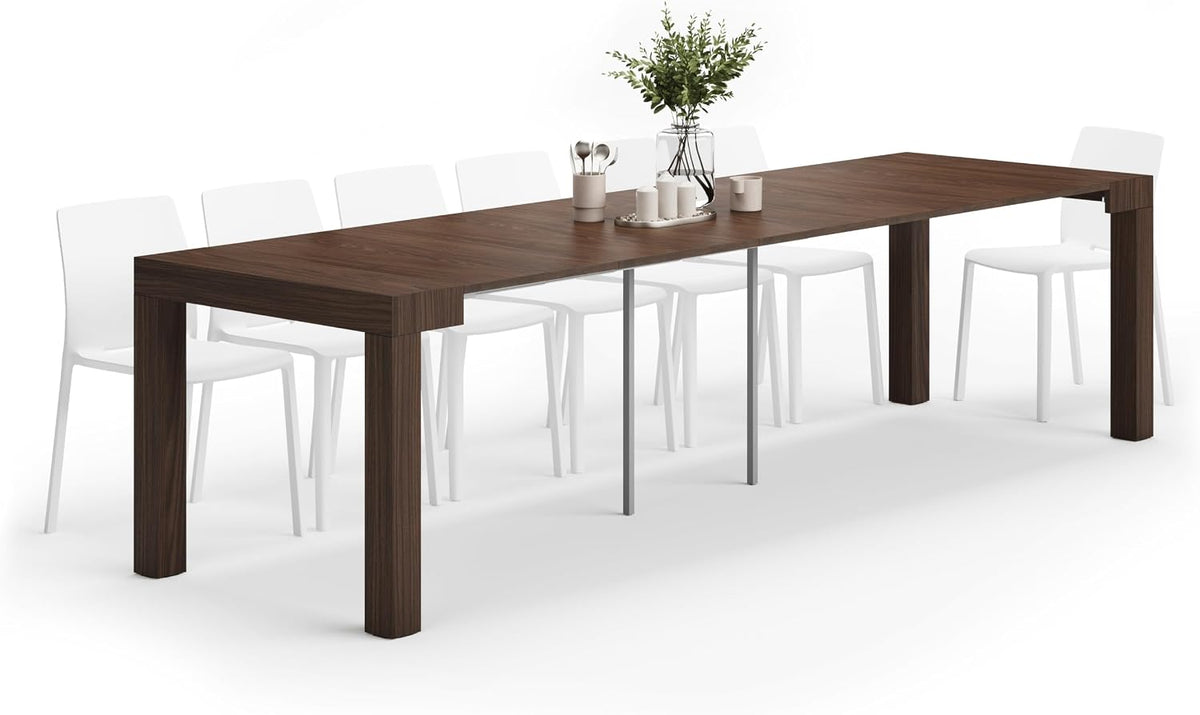 MOBILI FIVER Auxiliar, Mesa Consola Extensible First, 45(305) x90 cm, Color Nogal, para 14 Personas, Mesa Consola Extensible por Cocina y salón, Made