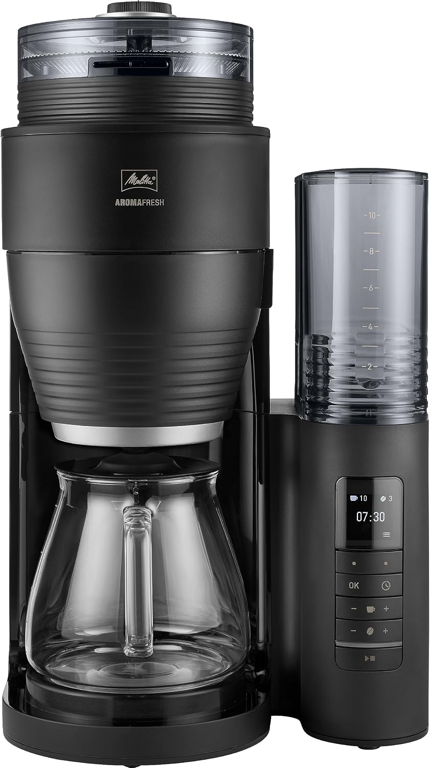 Melitta Cafeteras de goteo, AromaFresh Pro X - Cafetera de goteo con molinillo integrado, cafetera de filtro con jarra térmica y depósito de agua