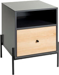 Auxiliar HAKU, Mesa Consola Antracita y Roble y Negro, Consola Estrecha Antracita de Forma Rectangular, de Metal y MDF, con cajón Medidas: An 45 cm x