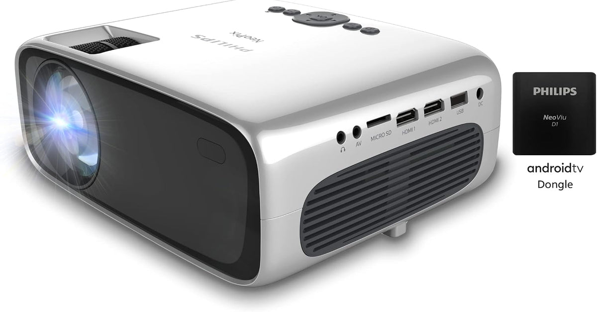 PHILIPS Proyector, NeoPix Ultra One+ Full HD de Philips: con Llave USB Android TV, Chromecast Integrado y Puerto HDMI