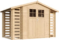 TIMBELA M391F Cobertizos de almacenamiento, +M391G Caseta de Madera para jardín con 2 leñeras - caseta de Pino/Abeto - H218 x 328 x 206 cm / 3, 53 + 0