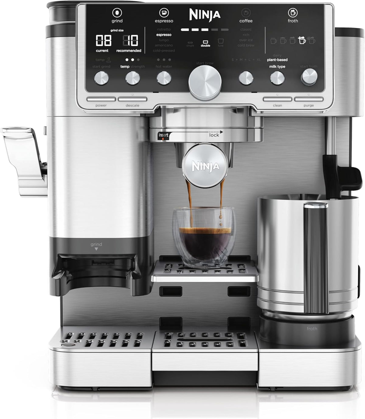 Cafeteras combinadas espresso-goteo Ninja, Luxe Pro, Cafetera 3 en 1, con Molinillo y Espumador, Plata