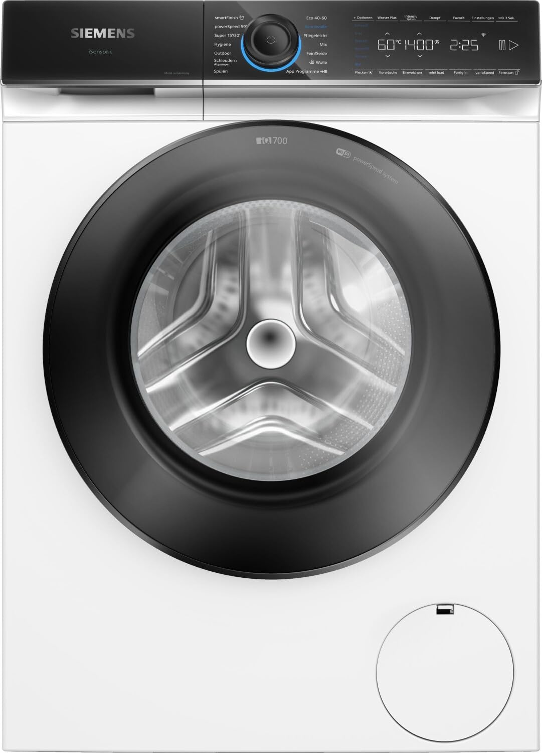 WG44B2071 de SIEMENS, lavadora, iQ700 - Lavadora inteligente 9 kg, 1400 rpm, fabricada en Alemania, lavado rápido con speedpack XL, sistema