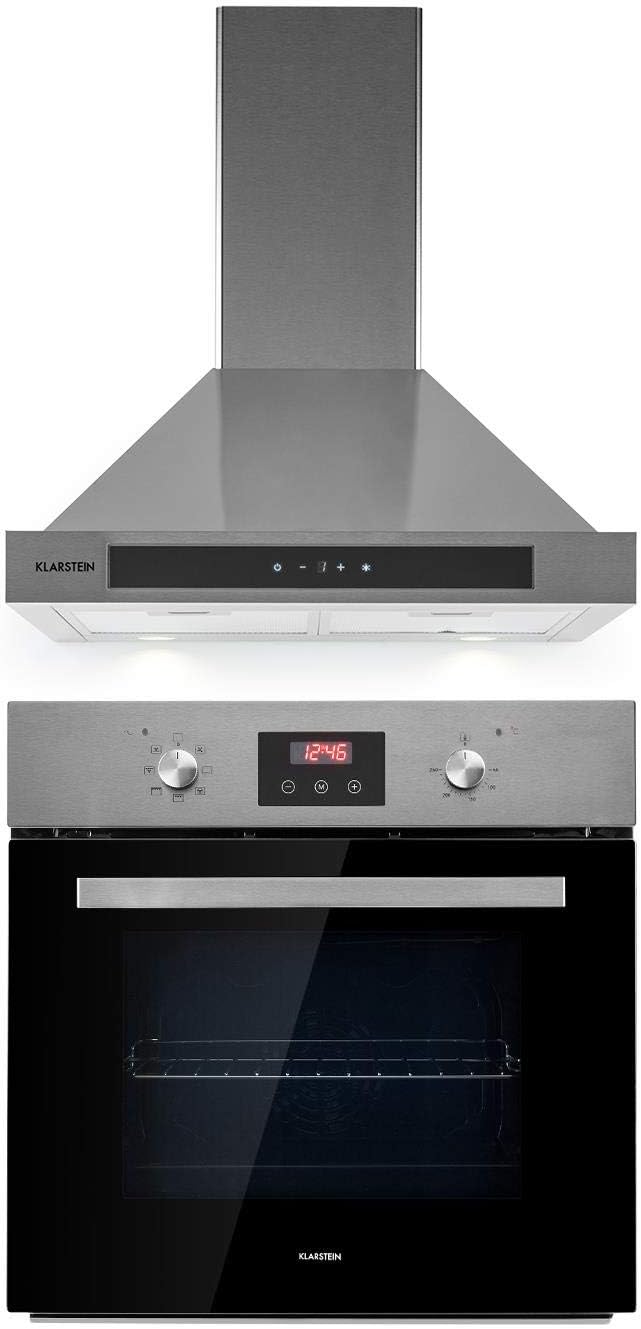 KLARSTEIN Horno empotrable, Kalahari Zelda lote de cocina - Horno y extractor de humos, Horno de 68 litros/clase A / 50-250 °C, Extractor de 60