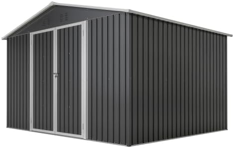 Cobertizos de almacenamiento de phosir, Gartenhaus XXL de metal, 300x252x191 cm, color antracita, cobertizo de jardín con tejado a dos aguas