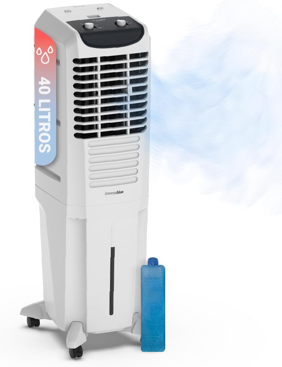 Climatizadores evaporativo de UNIVERSALBLUE, Climatizador Evaporativo Portátil 40L, Enfriador de Aire 120W, 4000 m³/h, 2 Modos, 3 Velocidades