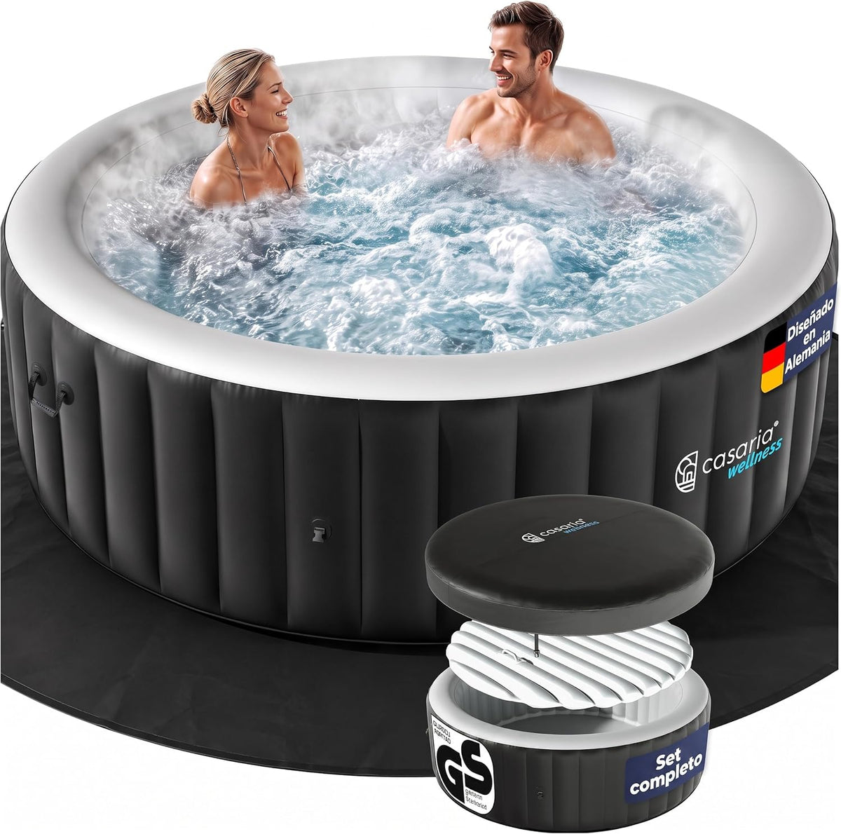 CASARIA Piscinas hinchabl, Hidromasaje Hinchable 6 Personas Ø200cm Redondo 42°C Accesorios