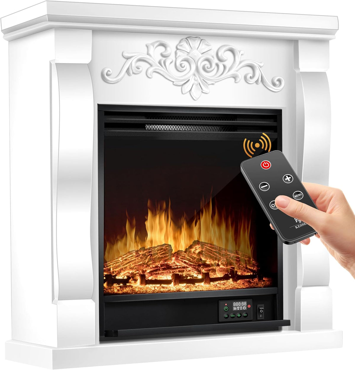 Chimenea eléctrica de KESSER, ® Chimenea eléctrica - Chimenea eléctrica con Efecto de Llama LED 3D, con función de calefacción, Chimenea eléctrica con