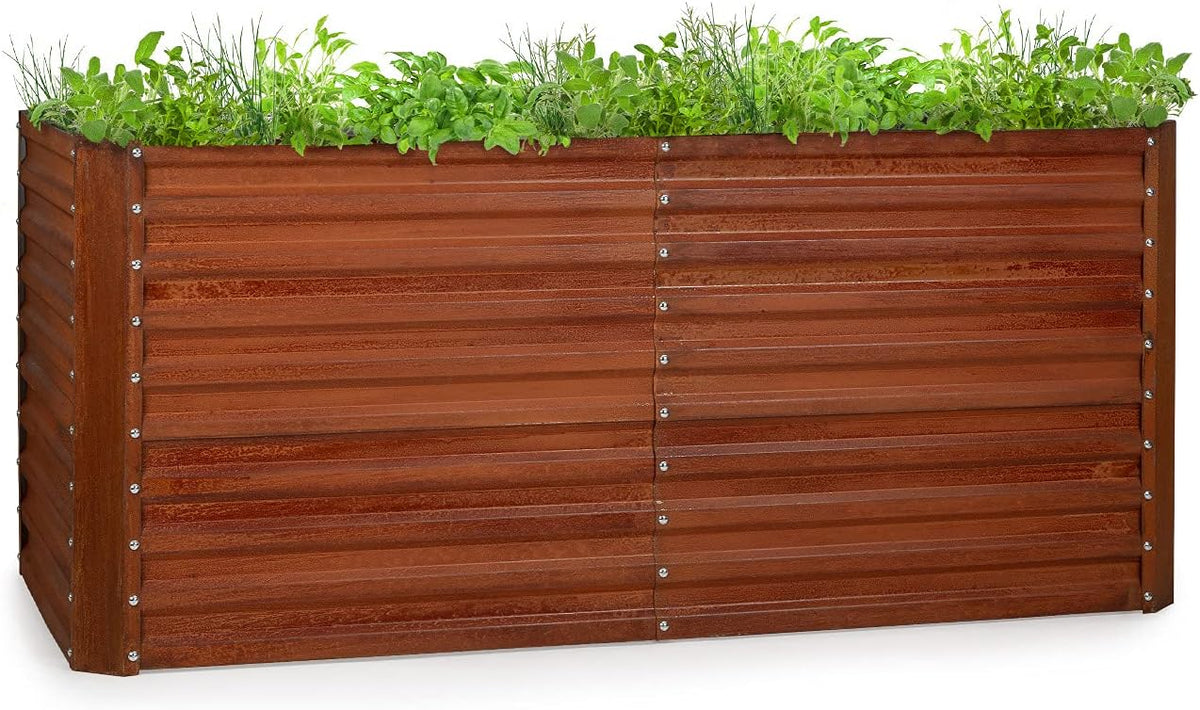 blumfeldt Invernadero, Rust Grow Bancal Elevado de Jardín, Chapa de Acero Galvanizado Ondulado (0, 6 mm), Montaje Fácil, Acabado Óxido, 200 x 90 x 100