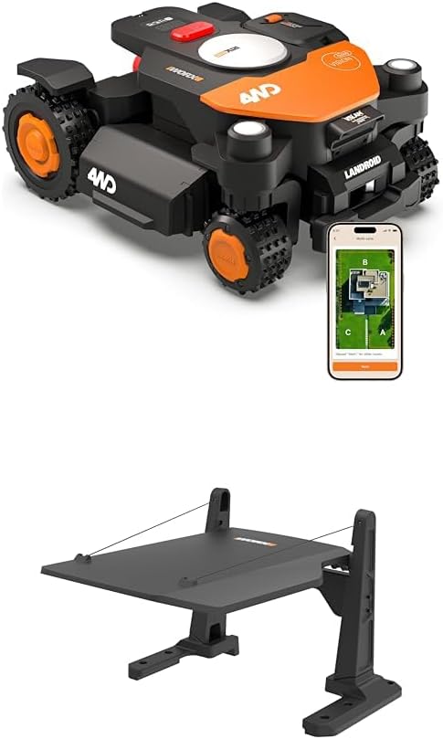 WORX WR340E Robots cortacésped, Landroid Vision Cloud 4WD Robot Cortacésped con Garaje, Sin Cable Perimetral, hasta 600 m², Evitación de Obstáculos
