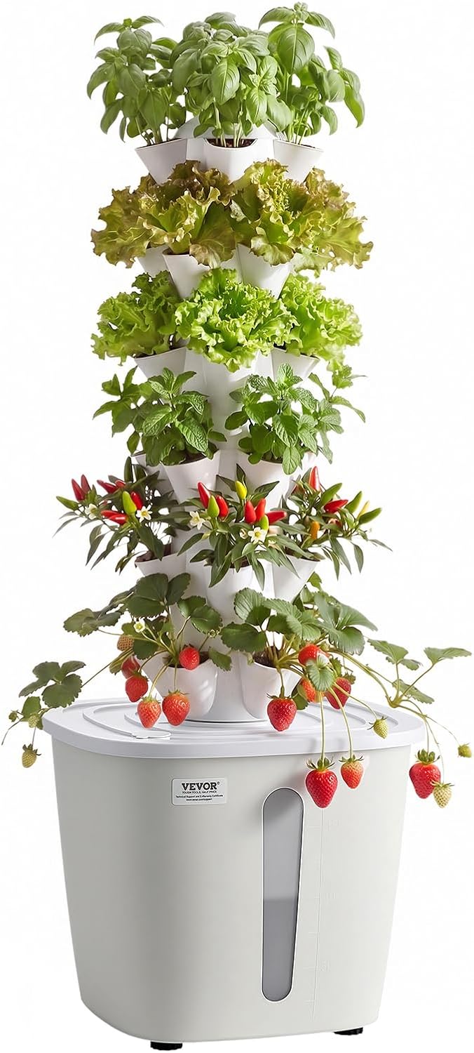 Propagador Kit de Cultivo Hidropónico, Sistema de Torre Hidropónica de 6 Niveles y 30 Agujeros, con Bomba de Agua y Depósito de 20 L, Control de App