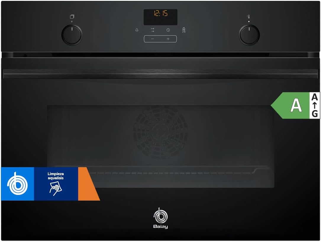 Balay 3CB5159N3 Horno empotrable, Horno Compacto, 45 cm de altura, Aqualisis, negro