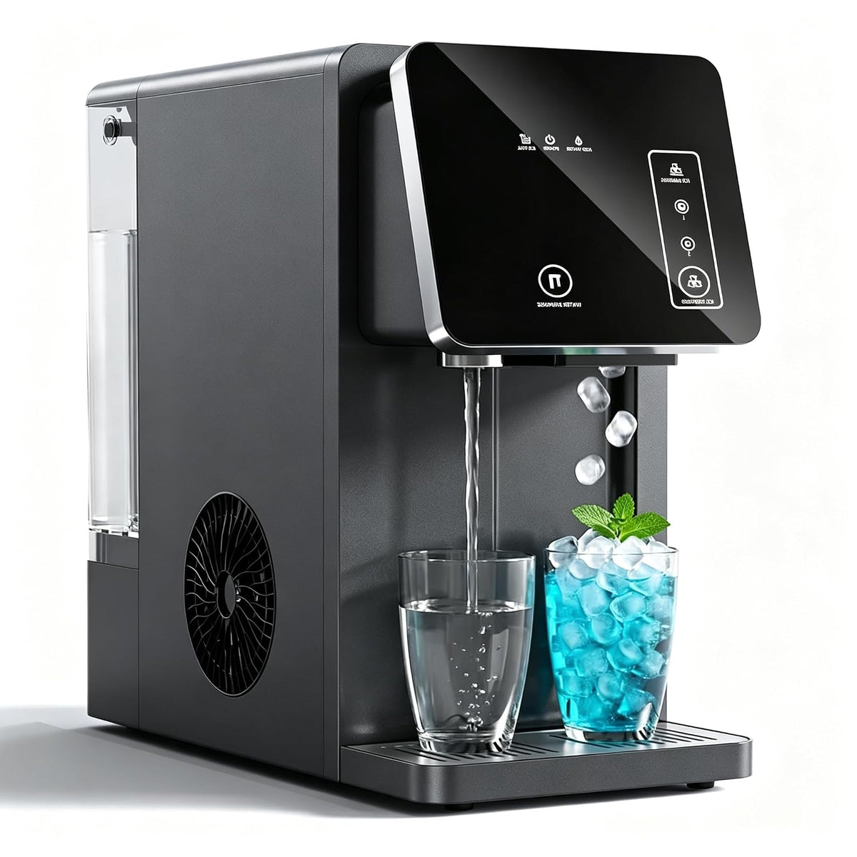 Máquinas para hacer hielo Máquina para hacer hielo 2 en 1 para encimera con dispensador de agua fría y caliente, máquina de hielo tipo bala de doble