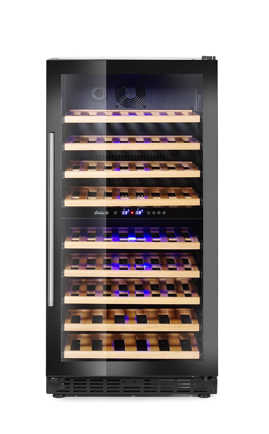 HENDI Vinoteca, Refrigerador de vinos, 2 zonas, vinoteca, nevera, cava, enfriador de vinos, para 72 botellas, 9 estantes extraíbles, de 5 a 22 ̊C, luz