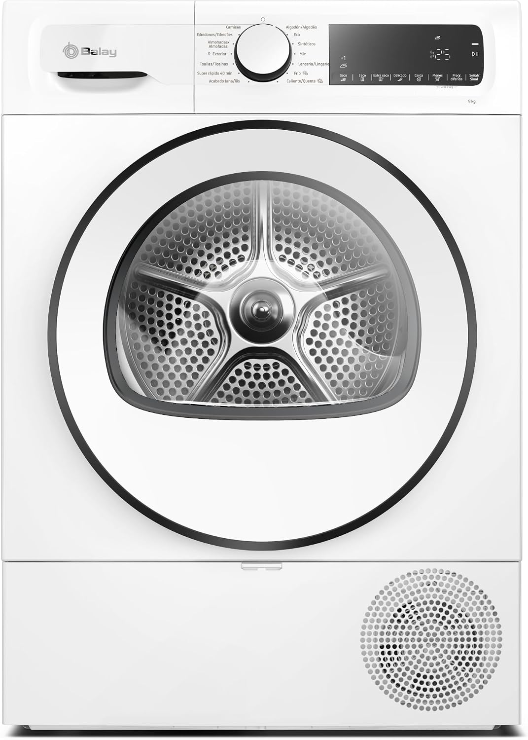 3SB090BE de Balay, secadora con bomba de calor, Bomba de Calor, 9 kg, Silenciosa, Programa Rápido, Menos plancha, blanco