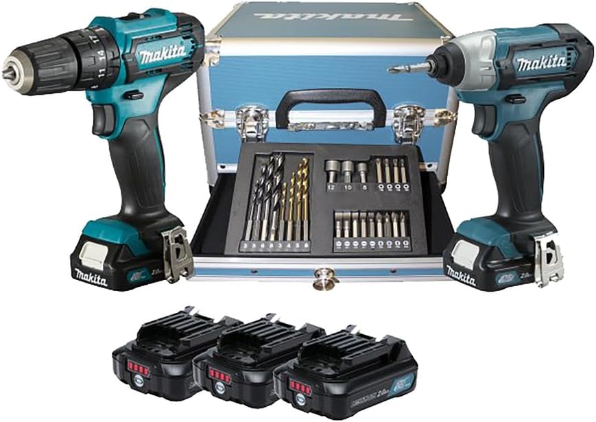 Atornillador Makita, CLX228SAX2 Kit Taladro Pulso Destornillador 12V 3x2.0Ah Accesorios Maleta