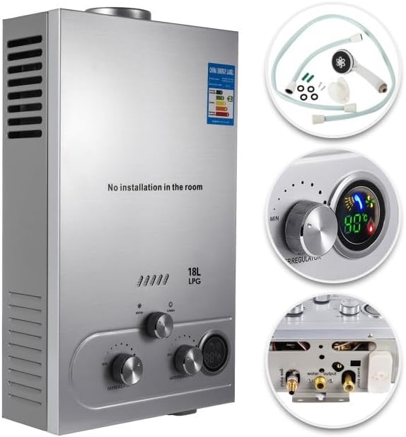 PEIXU Calentadores de ga, 18L 36KW Calentador de Agua de Gas GLP Butano y Propano Calentador de Agua Calentador de Agua LPG Instantáneo Portátil, para