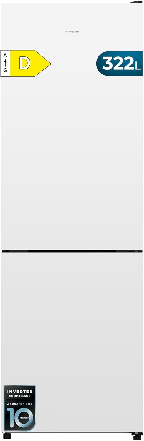 Cecotec Frigorífico combi, 322L Total NoFrost Bolero CoolMarket Combi 322i White D. Alto 185, 5cm, Ancho 59, Multi Airflow, HumidityFlex HUB, Luz LED