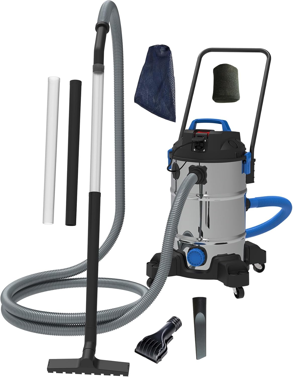 Herramientas de limpieza Pond Vacuum Pro 1200 Watt, Equipado con Bomba Sumergible, 2, 5 Metros de Profundidad Volumen del depósito 35 litros, Longitud
