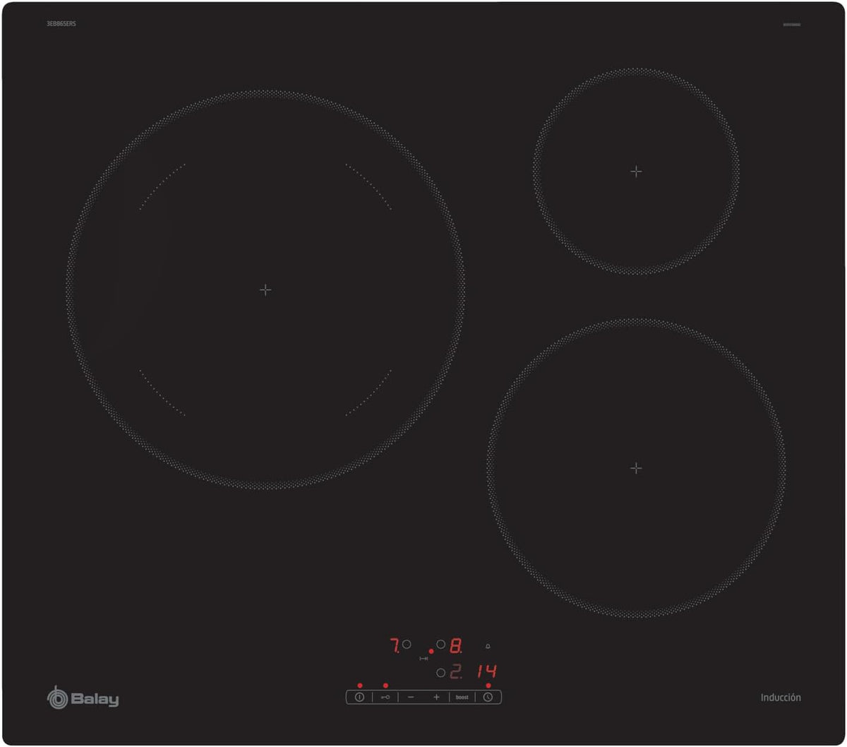 3EB865ERS de Balay, placa de cocina, inducción, 60 cm de ancho, Zona de 28 cm, Negro