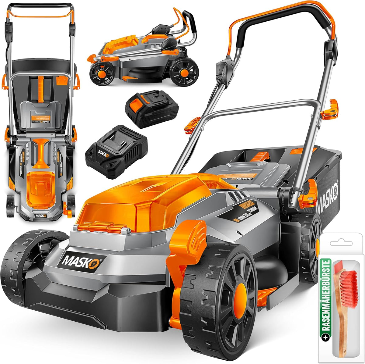 Cortacéspedes rotativo ® Cortacésped con función de mantillo, Incluye Batería de Ion de Litio de 4 Ah y Cargador Doble, Ancho de Corte de 33 cm, 5
