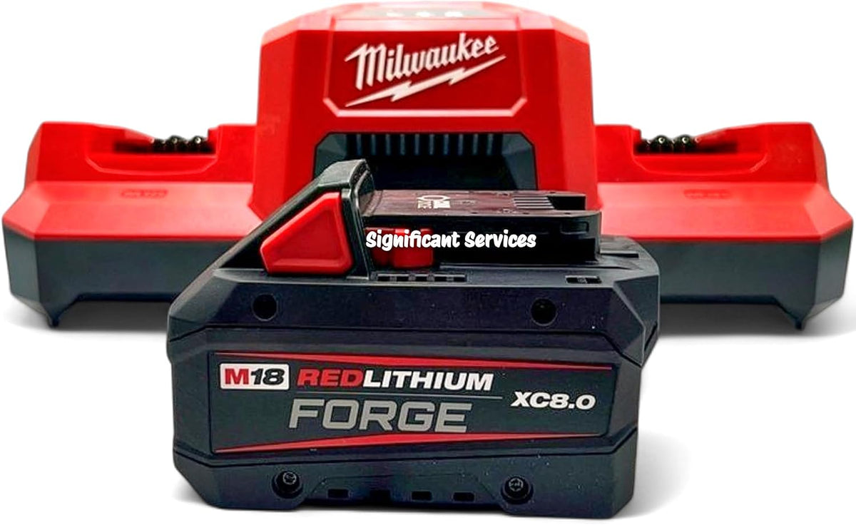 Batería de Milwaukee, M18 - Batería de iones de litio de 18 V REDLITHIUM Forge de 8.0 Ah con súper cargador simultáneo M18 de 18 V de doble bahía